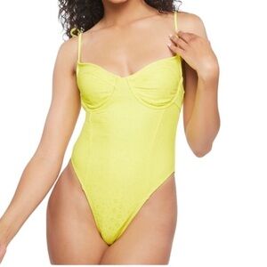 Forever 21 NWT Bright Yellow Tie-Strap Eyelet One-Piece  Swimsuit Size S